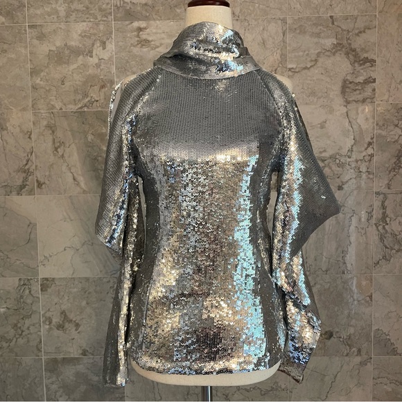 INC International Concepts Sequin Cold Shoulder Tie Back Top - Picture 3 of 8